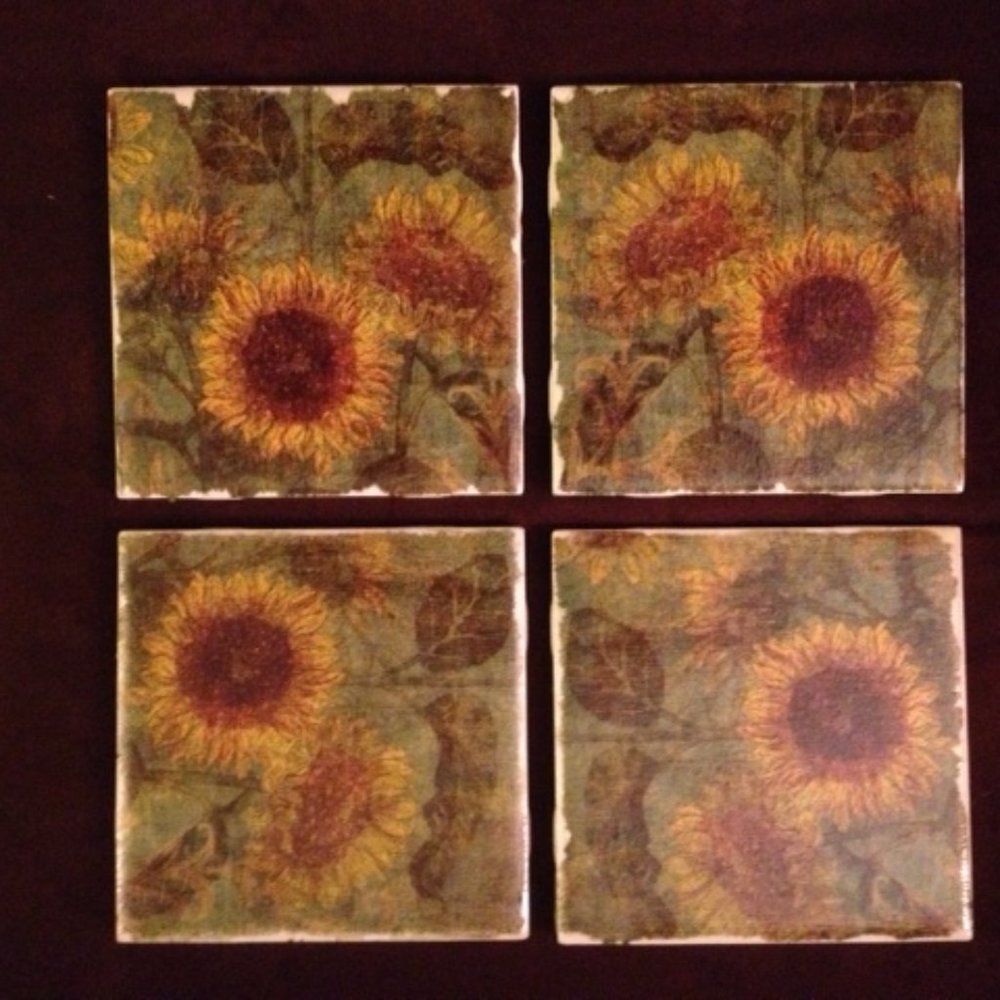 Set of 4 Sunflower Ceramic Coasters